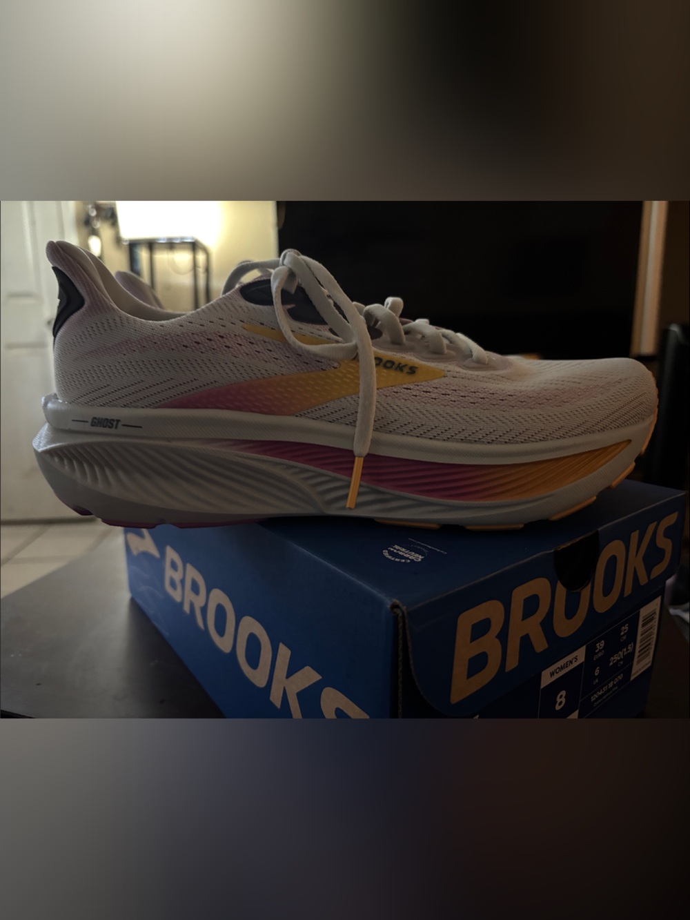 Brooks Women's White Running Shoes with Pink & Yellow Accents